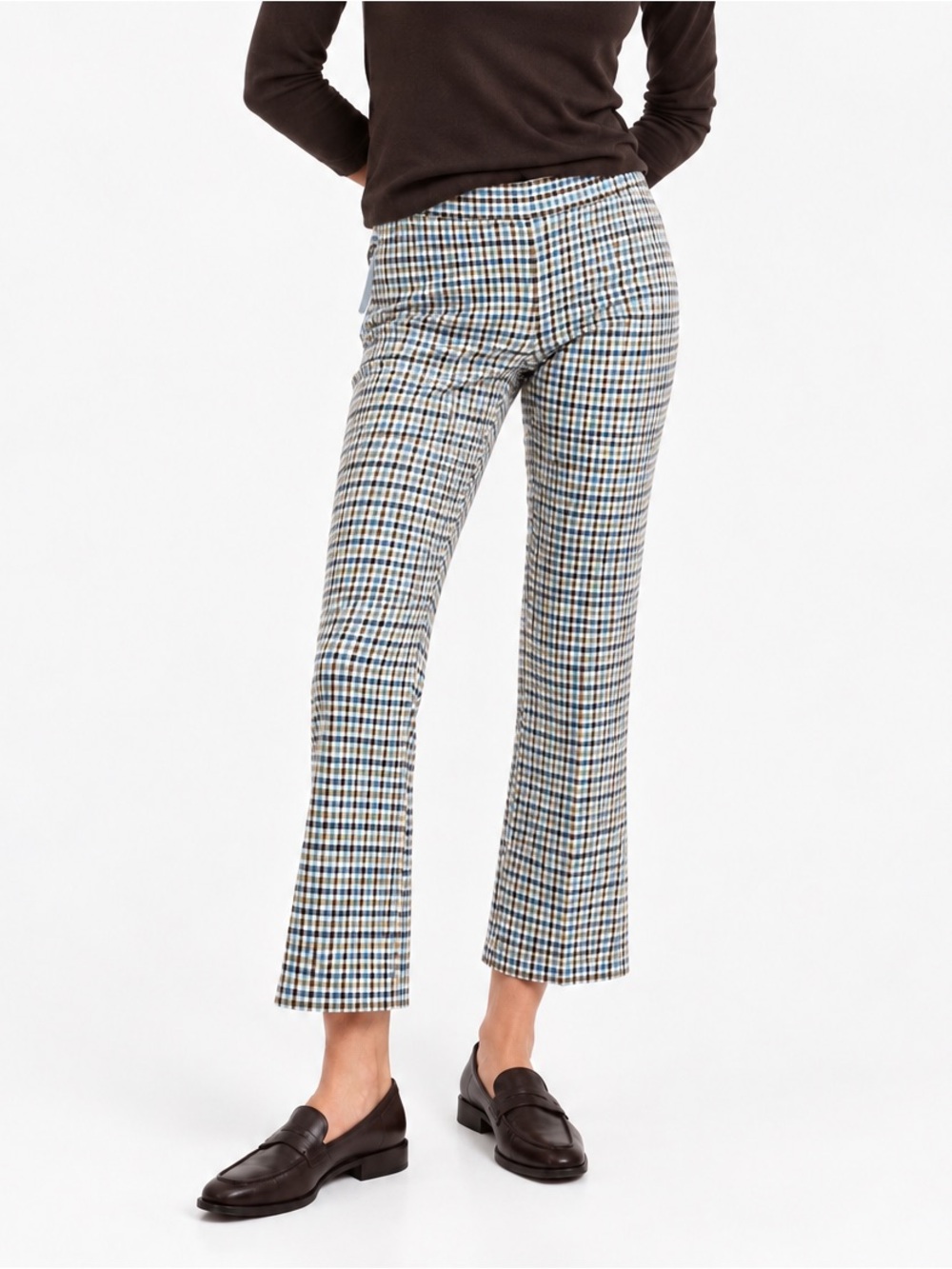 Theory Kick Pant Check Plaid Slim Fit Low Rise Cropped Pants Size 6